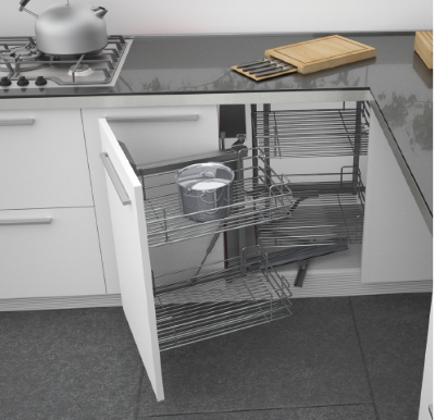 Corner cabinet with soft closing and four chrome wire baskets UK