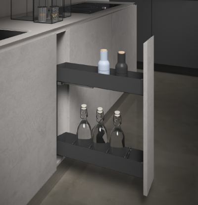 Soft close pull out base unit fitted with anthracite base baskets UK