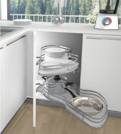 Two melamine shelves with chrome railing and grey antislip matting UK