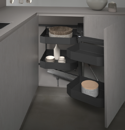 Corner cabinet with soft closing and four anthracite base baskets UK