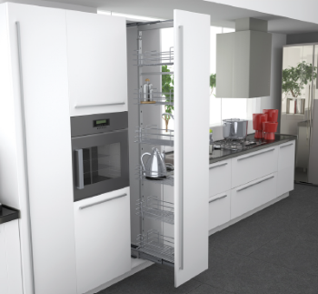 Soft close full extension pull out mechanism fitted with five chrome wire baskets UK