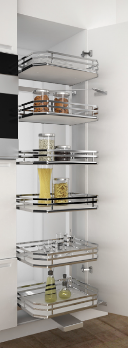 Soft close pull out larder with light grey anti slip shelving UK